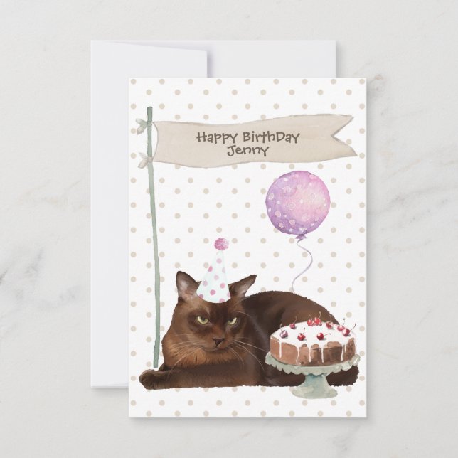 Carte Chapeau de gâteau de fête d'anniversaire de chat b (Devant)
