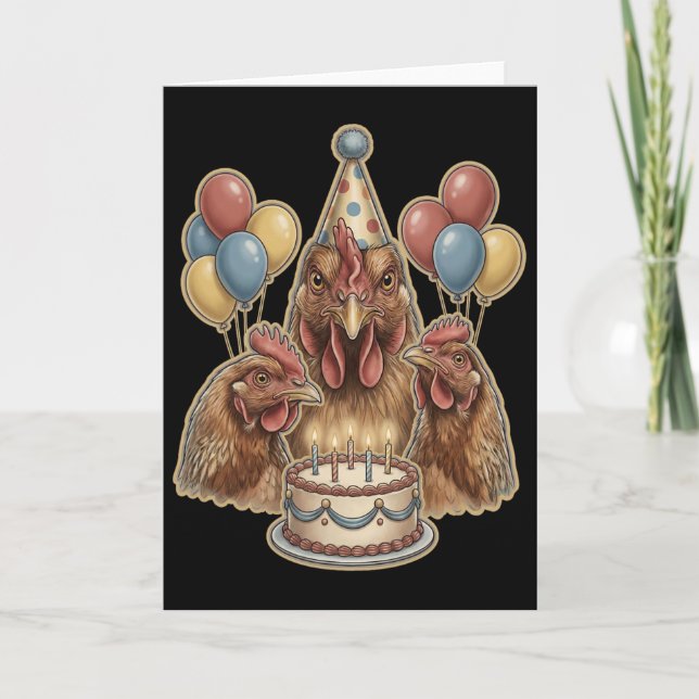 Carte Chapeau de gâteau de fête d'anniversaire de poulet (Devant)
