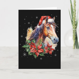 Carte Chapeau de Noël drôle de cheval de Noël Animal Équ