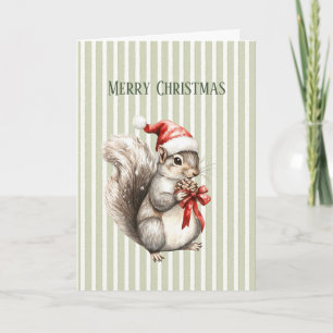 Carte Chapeau de Noël écureuil vert blanc rayures