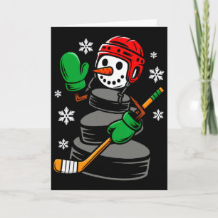 Carte Chapeau de Noël Hockey Bonhomme de Neige Xmas Amou