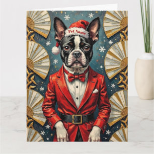 Carte Chapeau de Noël Tuxedo Art Déco pour Terrier de Bo