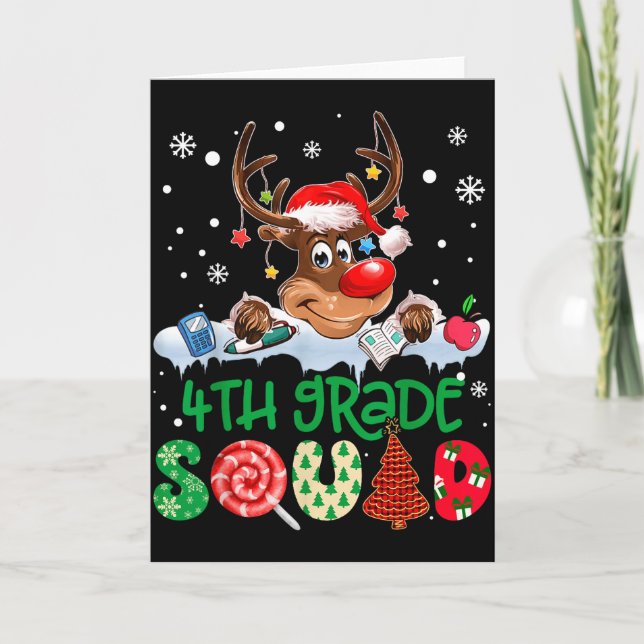 Carte Chapeau de Père Noël de renne Équipe de 4e année E (Devant)
