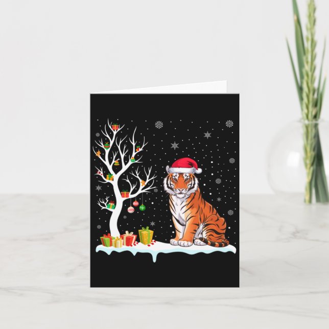 Carte Chapeau de Père Noël de Tigre du Bengale Lumière d (Devant)