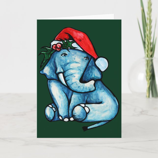 Carte Chapeau de Père Noël d'éléphant de Noël mignon (Devant)