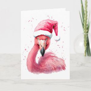 Carte Chapeau de père Noël drôle de flamant rose Joyeux