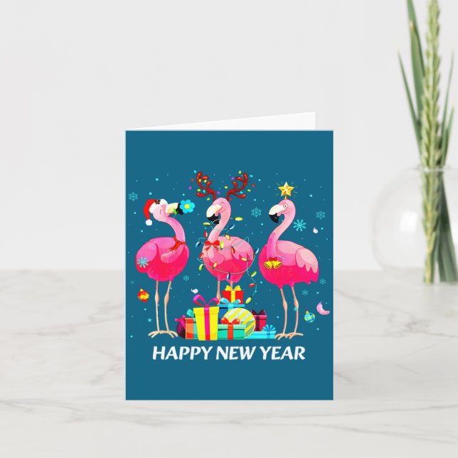 Carte Chapeau de Père Noël flamant rose Joyeux Nouvel An (Devant)