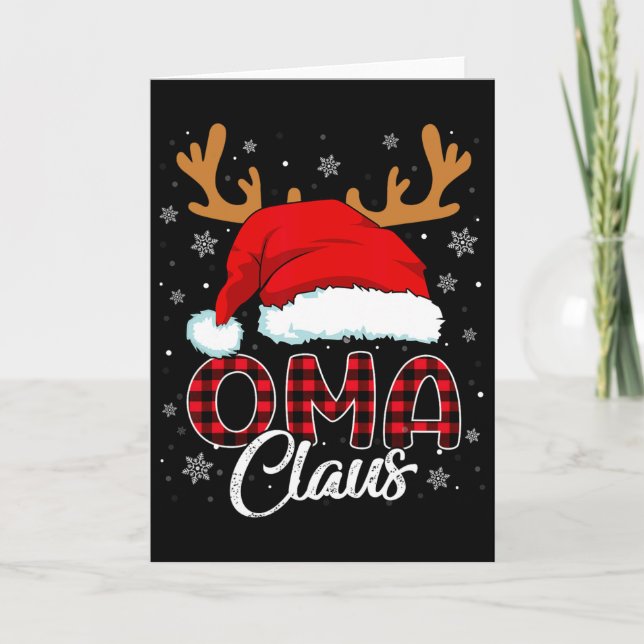 Carte Chapeau de Père Noël Oma Cerf Rouge à Carreaux Cor (Devant)