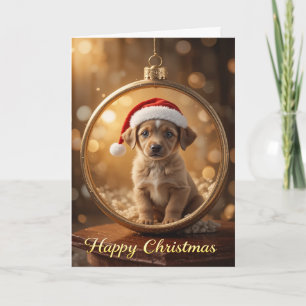 Carte Chapeau de Père Noël pour chiot brun, Noël chaud e