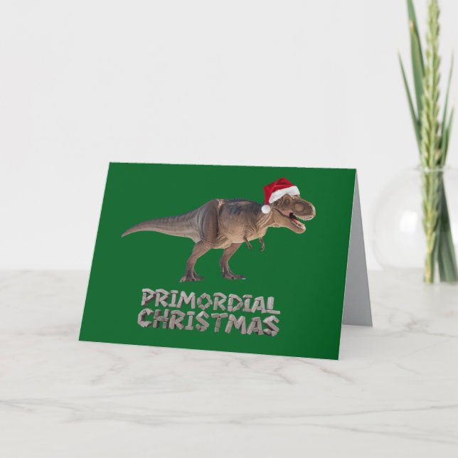 Carte Chapeau de père Noël T-Rex. (Devant)