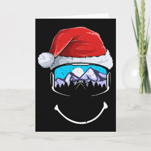 Carte Chapeau de Santa montagne drôle de ski Noël joyeux