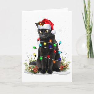 Carte Chapeau de Santa Noël Chat Noir Drôle Chats Fémini