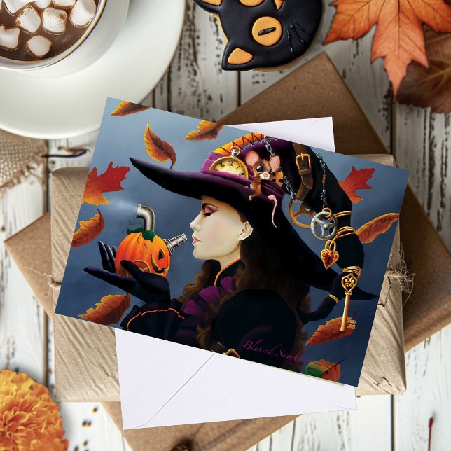 Carte Chapeau de sorcière automnale Steampunk à rouages  (Créateur téléchargé)