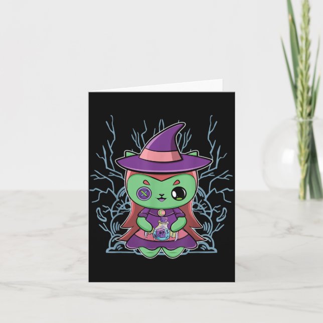 Carte Chapeau De Sorcière Chat Noir Mignon Et Potion Mag (Devant)