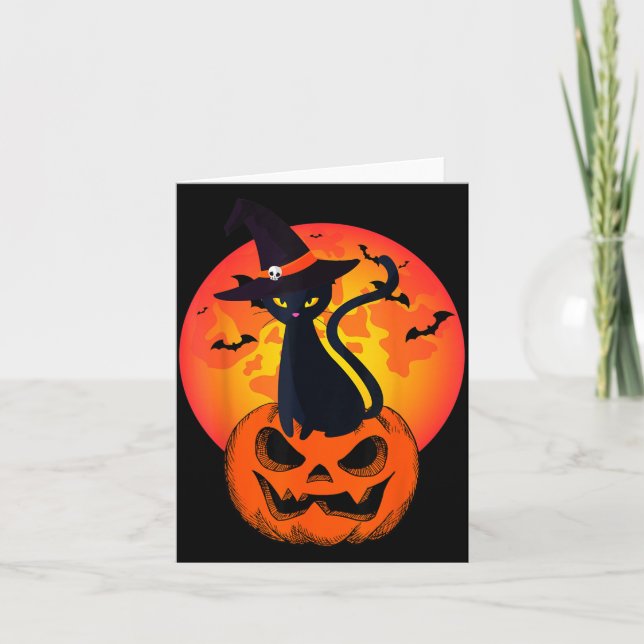 Carte Chapeau de sorcière de chat noir Halloween mignon  (Devant)