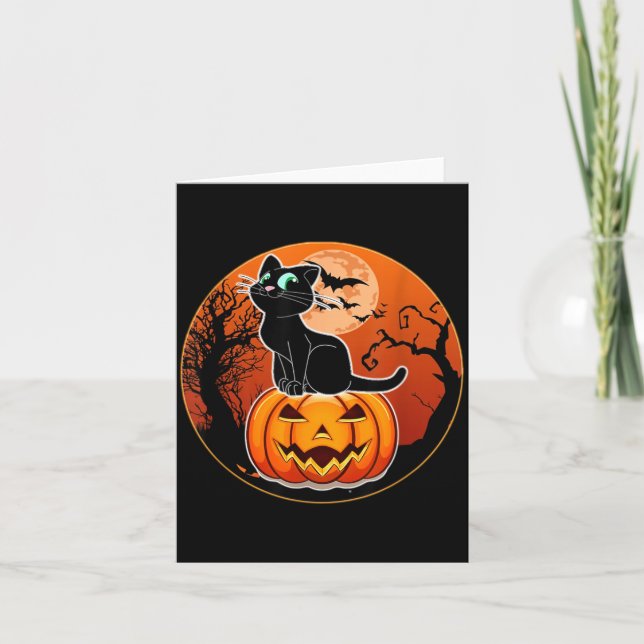 Carte Chapeau de sorcière de chat noir Halloween mignon  (Devant)
