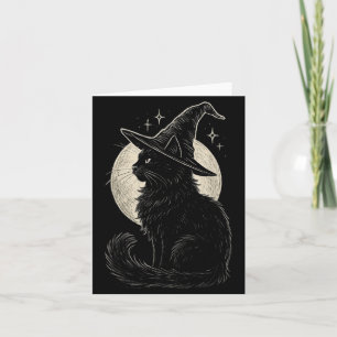 Carte Chapeau de sorcière de chat noir mignon rétro coqu