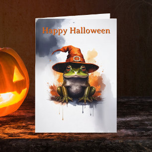 Carte Chapeau de sorcière orange grenouille fantaisiste