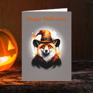 Carte Chapeau de sorcière orange renard fantaisiste Hall