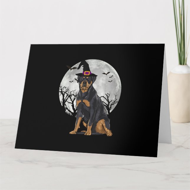 Carte Chapeau de sorcière pour chien Rottweiler effrayan (Devant)