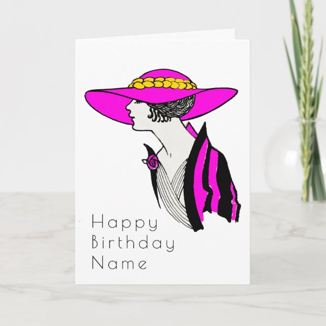 Carte Chapeau élégant à large bord pour femme Anniversai (Devant)