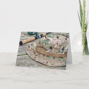 Carte chapeau et canne à pêche pour anniversaire