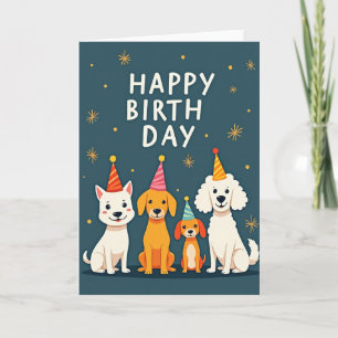 Carte Chapeaux de Fête Chiots Joyeux