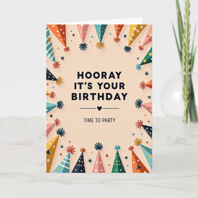 Carte Chapeaux de Fête d'Anniversaire Hourra (Devant)