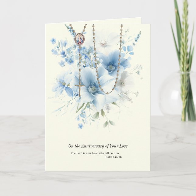 Carte Chapelet de décès d'anniversaire Vierge Marie Flor (Devant)