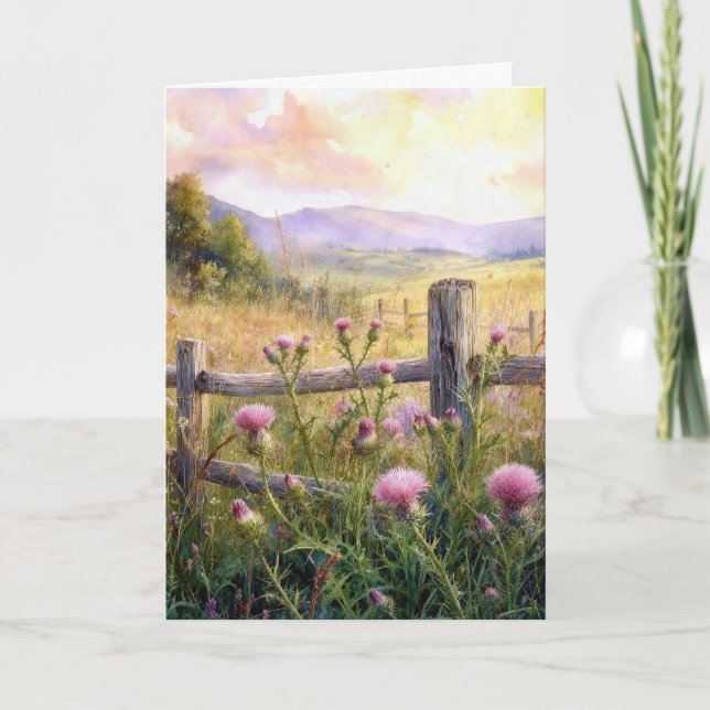 Carte Chardon rose Anniversaire de campagne (Devant)