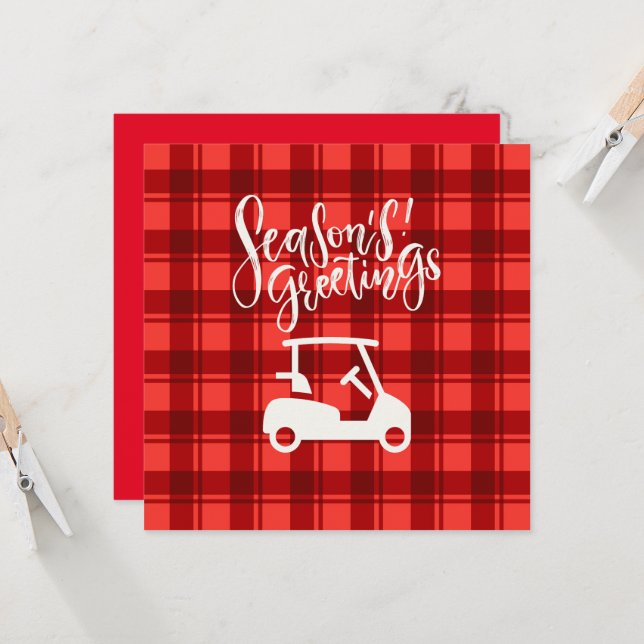 Carte Chariot de golf avec salutation de saison sur roug (Devant/Arrière en situation)