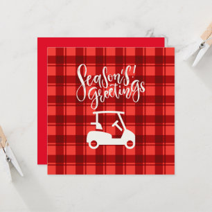 Carte Chariot de golf avec salutation de saison sur roug