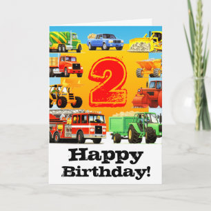 Carte Chariots de construction Custom Boy's 2nd Birthday