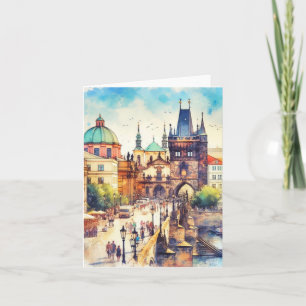 Carte Charles Bridge Prauge République Tchèque Aquarelle
