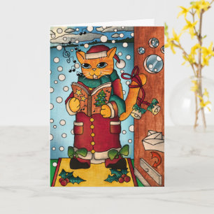 Carte Charmant charmant Noël Carol Chanteur Chat