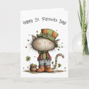 Carte Charmant chat et pot d'or de la Saint-Patrick
