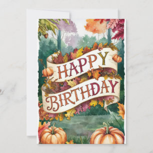 Carte Charmant Joli Vœu Automne Chute Joyeux Anniversair