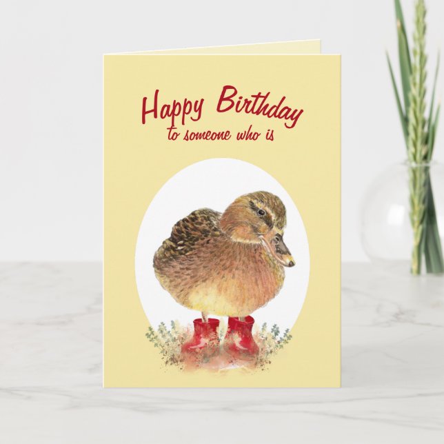 Carte Charmant petit canard dans Bottes en caoutchouc ro (Devant)