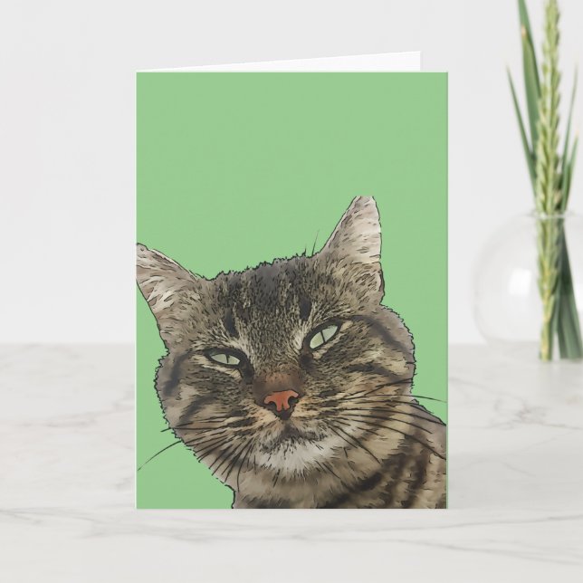Carte Charmant Tabby Brown Chat Black Outdoor Art Découp (Devant)