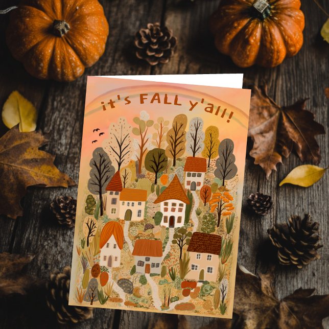 Carte Charmant village d'automne C'est automne Y'all mig (Charming Autumn Village It's Fall Y'all Cute Card)