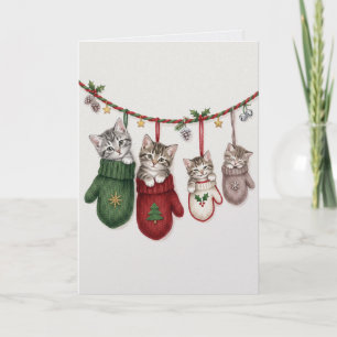Carte charmante de chatons de Noël de style vintag
