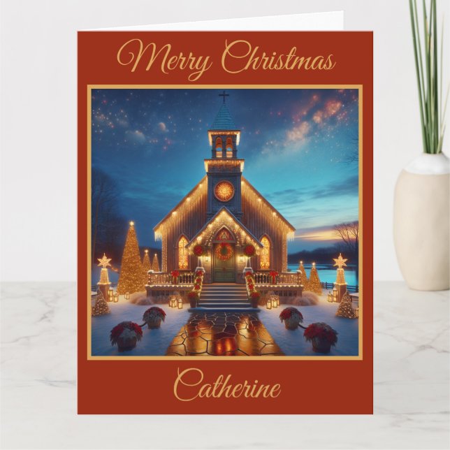 Carte Charmante église de campagne à Noël (Devant)