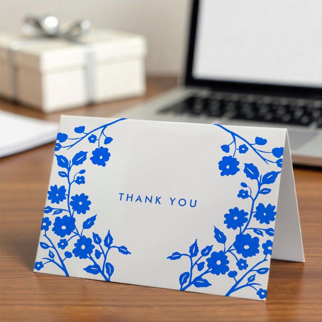 Carte Charmante Fleurs Bleues Merci d'Art Folk Personnal (Créateur téléchargé)
