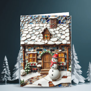 Carte Charmante Mosaïque d'hiver Scène Noël