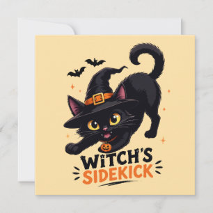 Carte Charmante Sorcière et son Chat Noir Compagnon Hall