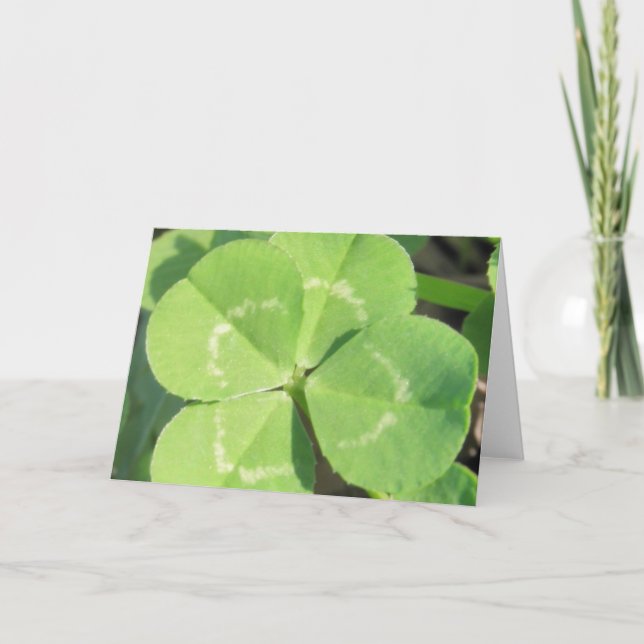 Carte Charme de bonne chance de trèfle de 4 feuilles (Devant)