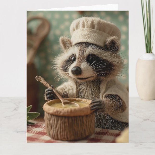 Carte Charming and Cute Raccoon Chef Stirring a Bowl (Devant)