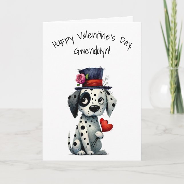 Carte Charming Black and White Dog Happy Valentine's Day (Devant)