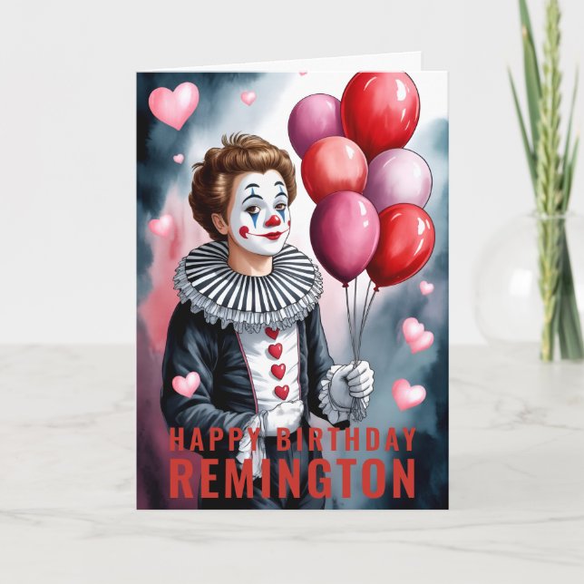Carte Charming Heart-Themed Pierrot Clown Birthday (Devant)