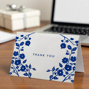 Carte Charming Marine Blue Folk Flowers Merci Personnali